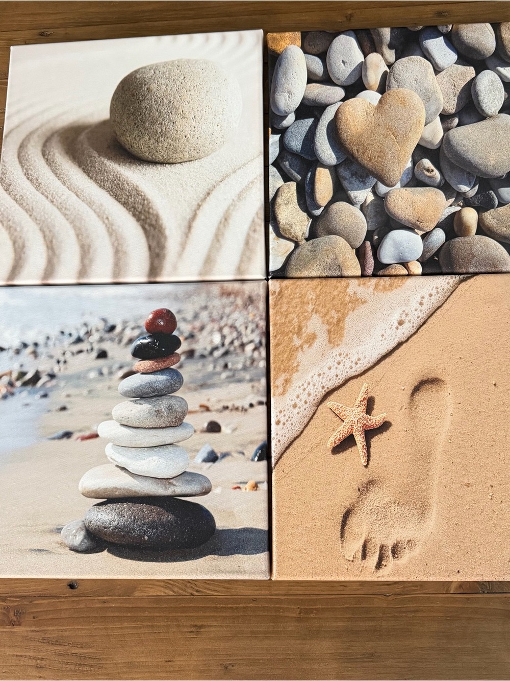 Wieco Art Beach Stone Canvas Wall Art Set - Neutral Tones